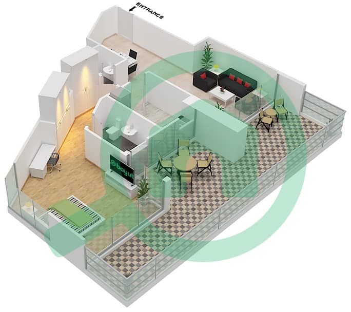 达马克奢华之家 - 1 卧室公寓单位8 FLOOR 1戶型图 Floor 1 interactive3D