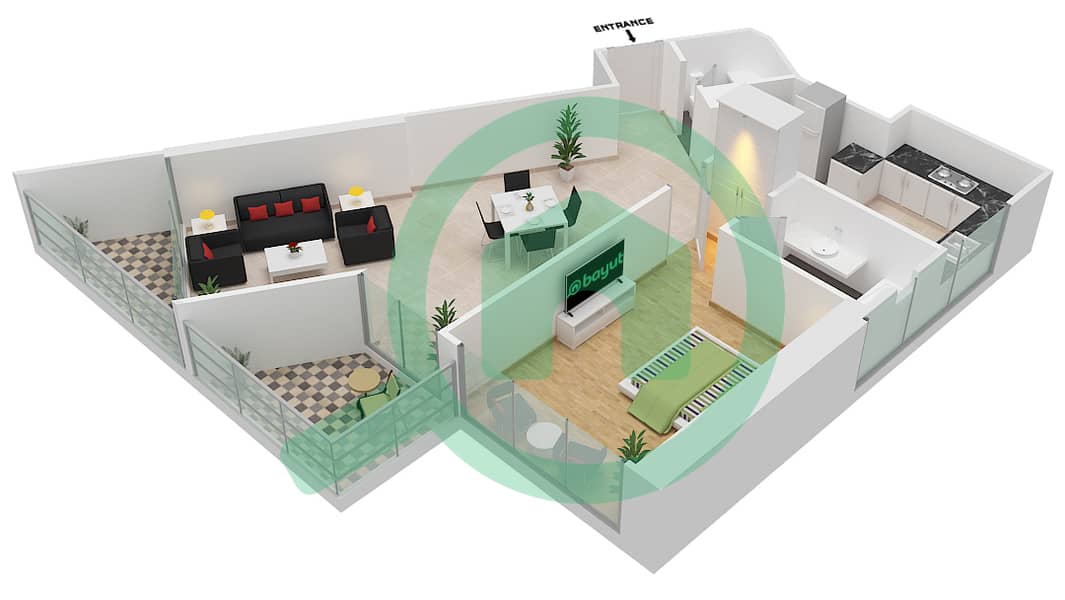 المخططات الطابقية لتصميم الوحدة 1 FLOOR 2,10,25 شقة 1 غرفة نوم - داماك ميزون بريفيه Floor 2,10,25 interactive3D