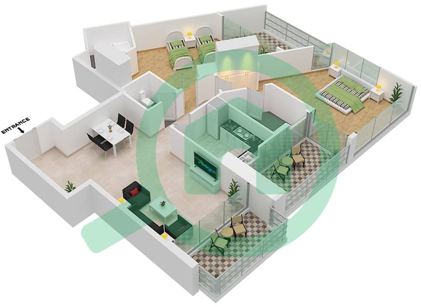 达马克奢华之家 - 2 卧室公寓单位8 FLOOR 2-4,16-20,27戶型图 Floor 2-4,16-20,27 interactive3D