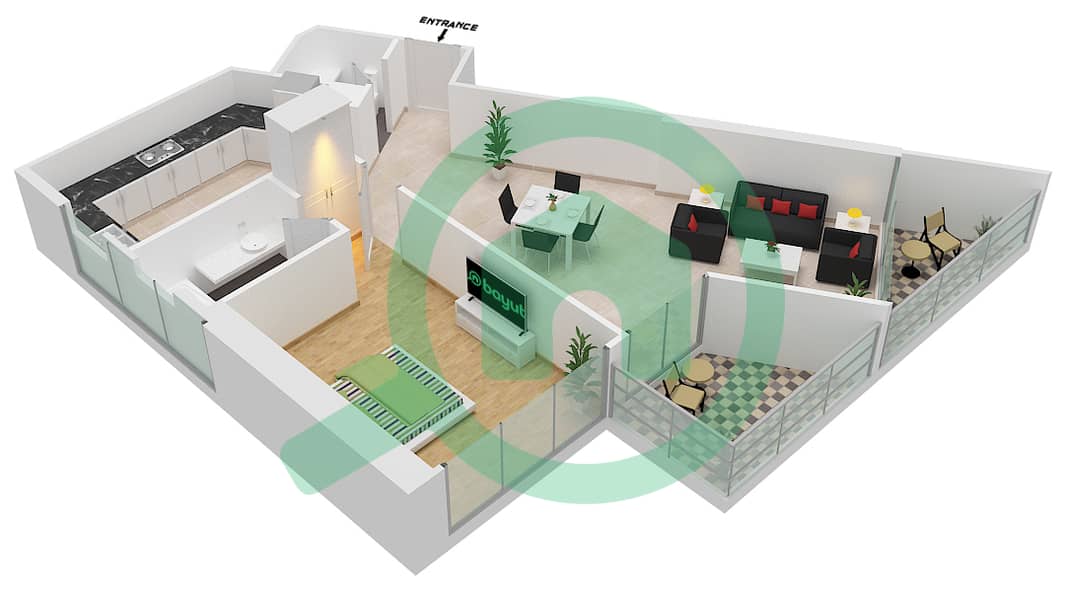 Дамак Мейсон Приве - Апартамент 1 Спальня планировка Единица измерения 17 FLOOR 2,3,17-20 Floor 2,3,17-20 interactive3D
