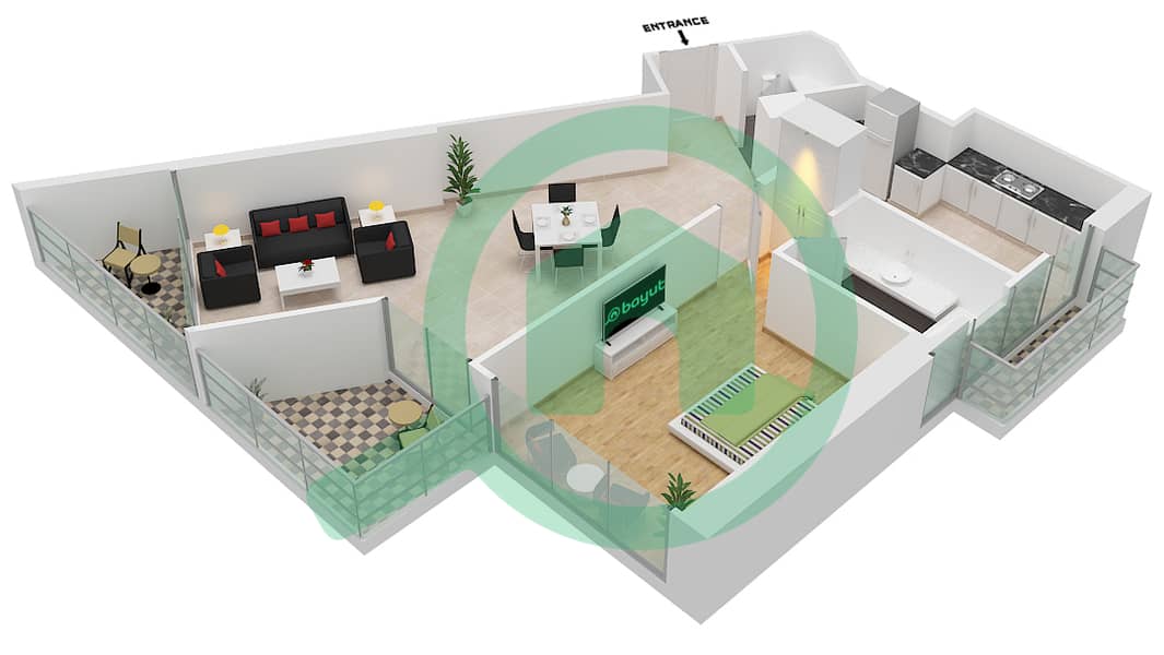 达马克奢华之家 - 1 卧室公寓单位1 FLOOR 3,20,28戶型图 Floor 3,20,28 interactive3D