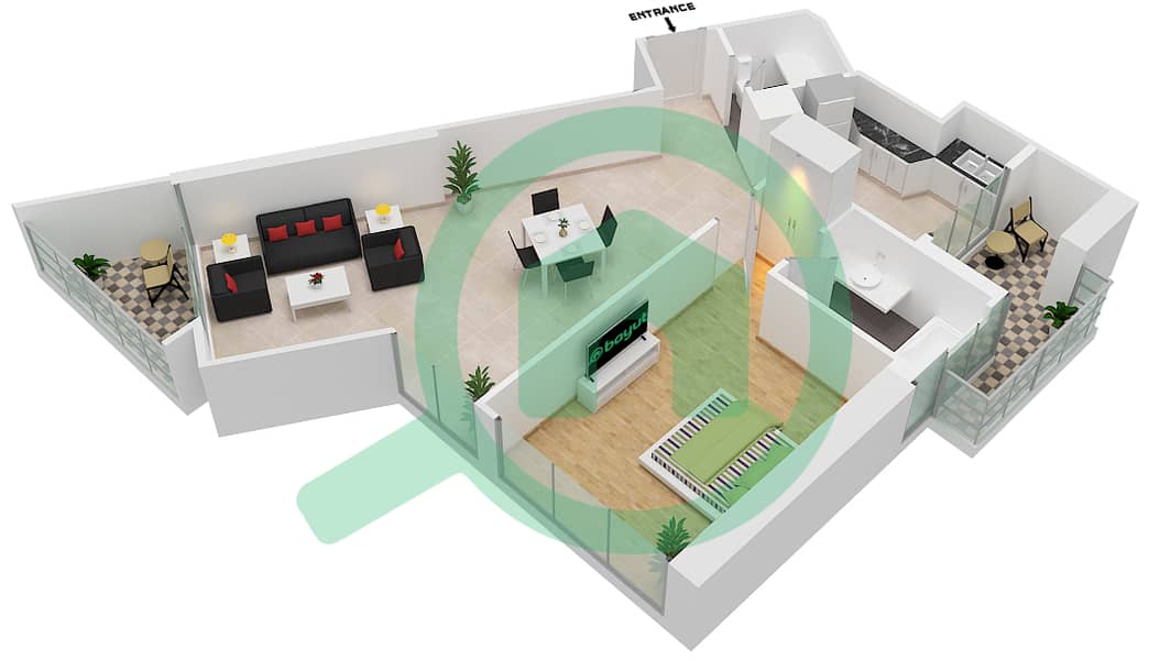 达马克奢华之家 - 1 卧室公寓单位1 FLOOR 5,21-24戶型图 Floor 5,21-24 interactive3D
