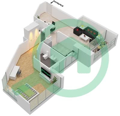 المخططات الطابقية لتصميم الوحدة 9 FLOOR 5 شقة 1 غرفة نوم - داماك ميزون بريفيه