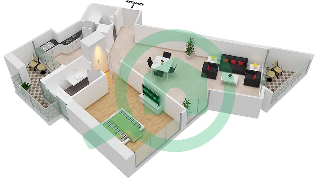 المخططات الطابقية لتصميم الوحدة 17 FLOOR 5,21-24 شقة 1 غرفة نوم - داماك ميزون بريفيه Floor 5,21-24 interactive3D