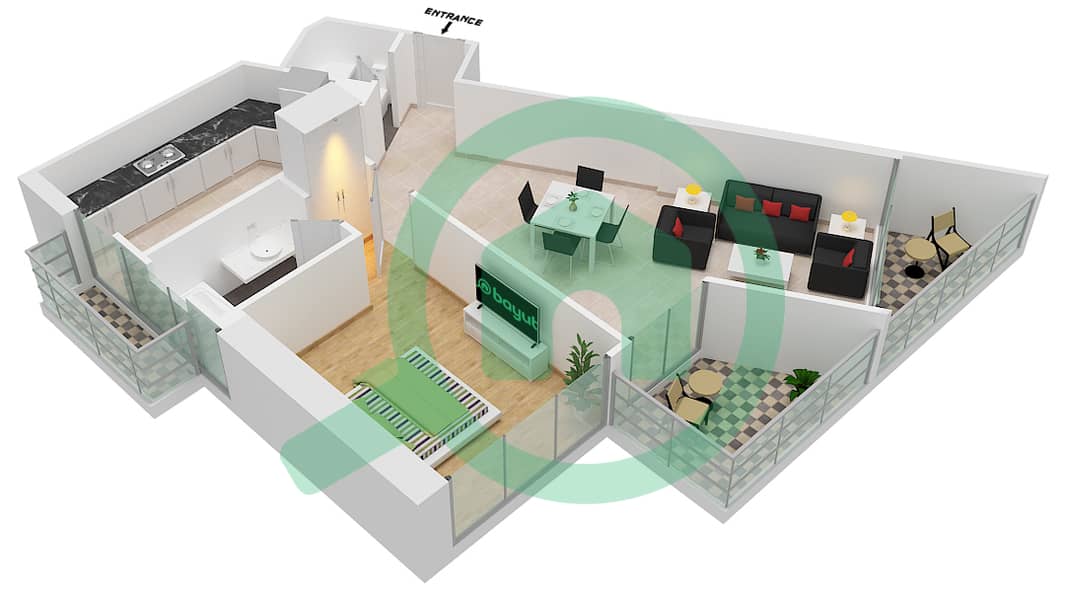 达马克奢华之家 - 1 卧室公寓单位17 FLOOR 10,25戶型图 Floor 10,25 interactive3D