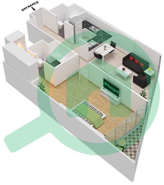 المخططات الطابقية لتصميم الوحدة 2 FLOOR 28-32 شقة 1 غرفة نوم - داماك ميزون بريفيه Floor 28-32 interactive3D