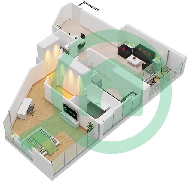 达马克奢华之家 - 1 卧室公寓类型9 FLOOR 9-12戶型图 Floor 9-12 interactive3D