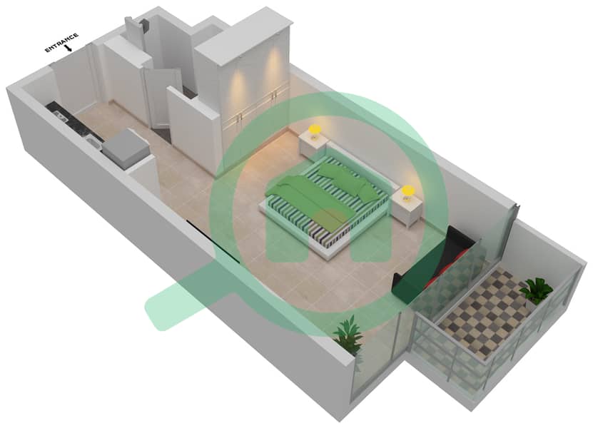 Азизи Ривьера 17 - Апартамент Студия планировка Единица измерения 09 interactive3D
