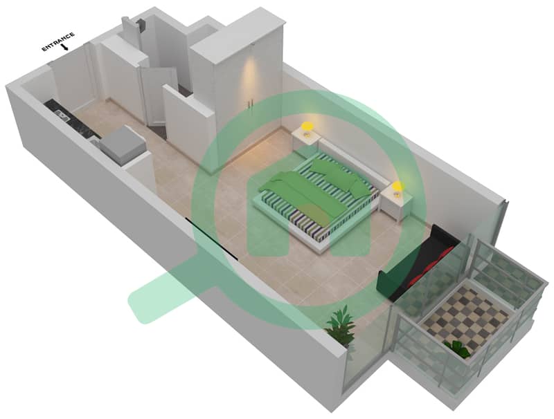 Азизи Ривьера 17 - Апартамент Студия планировка Единица измерения 11 interactive3D