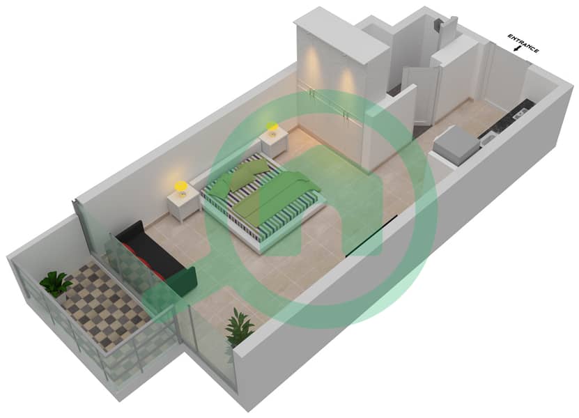 المخططات الطابقية لتصميم الوحدة 12 شقة استوديو - عزيزي ريفيرا 17 interactive3D