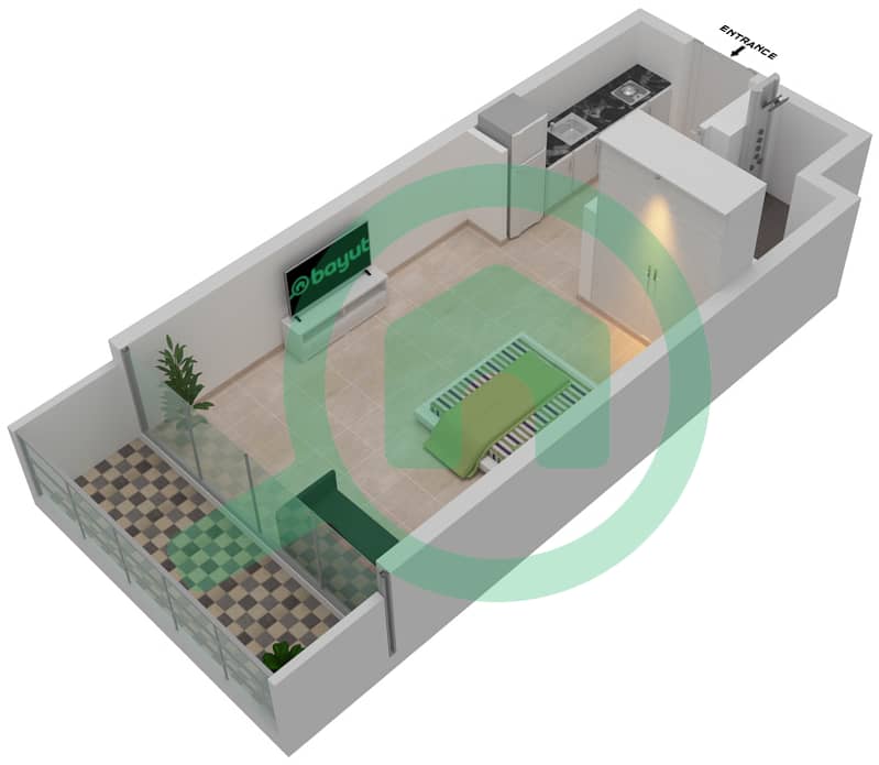 المخططات الطابقية لتصميم الوحدة 13 شقة استوديو - عزيزي ريفيرا 17 interactive3D
