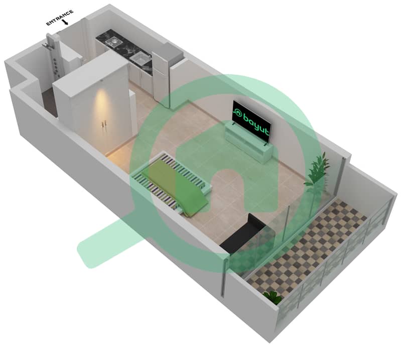 阿齐兹里维埃拉17号楼 - 单身公寓单位14戶型图 interactive3D