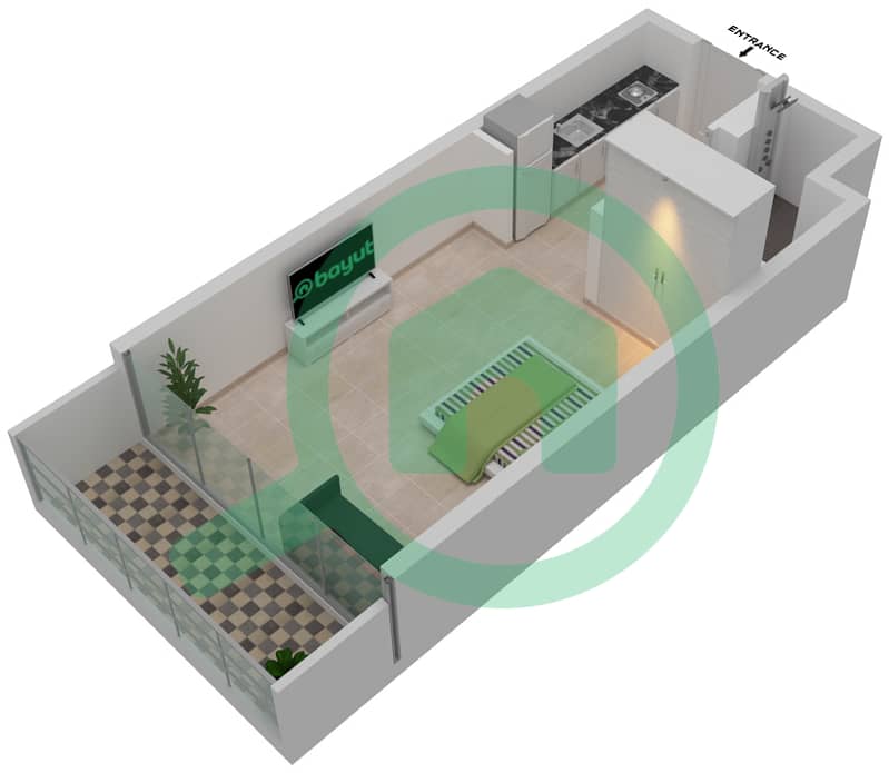 Азизи Ривьера 17 - Апартамент Студия планировка Единица измерения 17 interactive3D