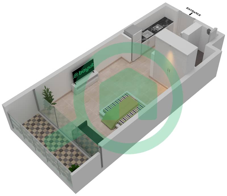 Азизи Ривьера 17 - Апартамент Студия планировка Единица измерения 19 interactive3D