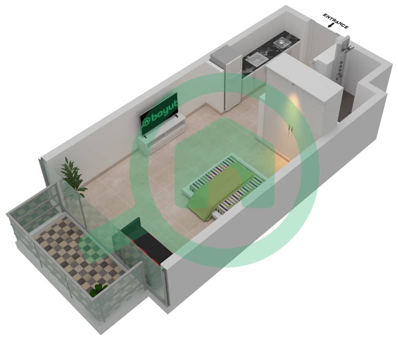 Азизи Ривьера 17 - Апартамент Студия планировка Единица измерения 21 interactive3D
