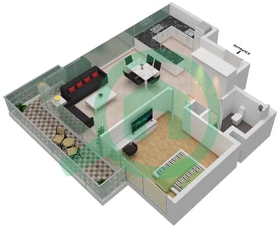 Азизи Ривьера 17 - Апартамент 1 Спальня планировка Единица измерения 22