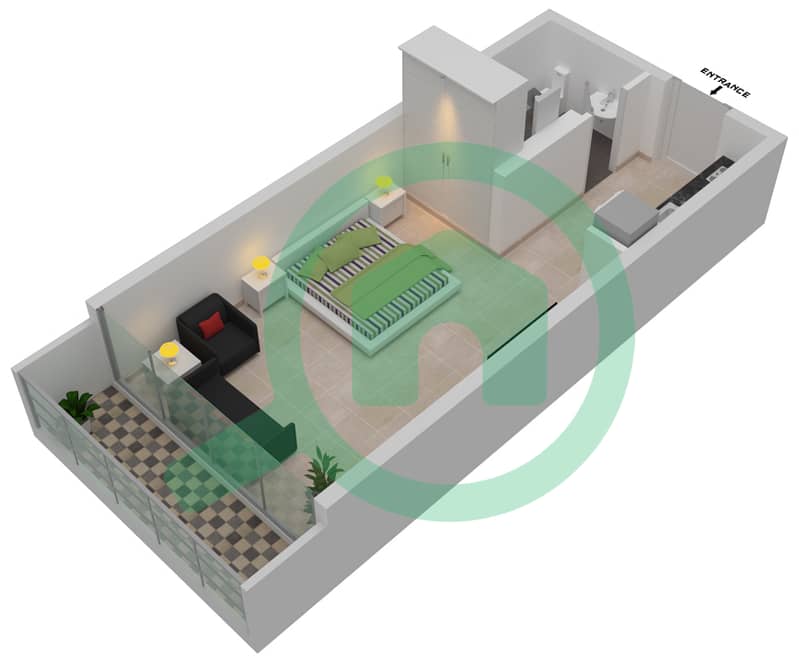 Азизи Ривьера 17 - Апартамент Студия планировка Единица измерения 29 interactive3D