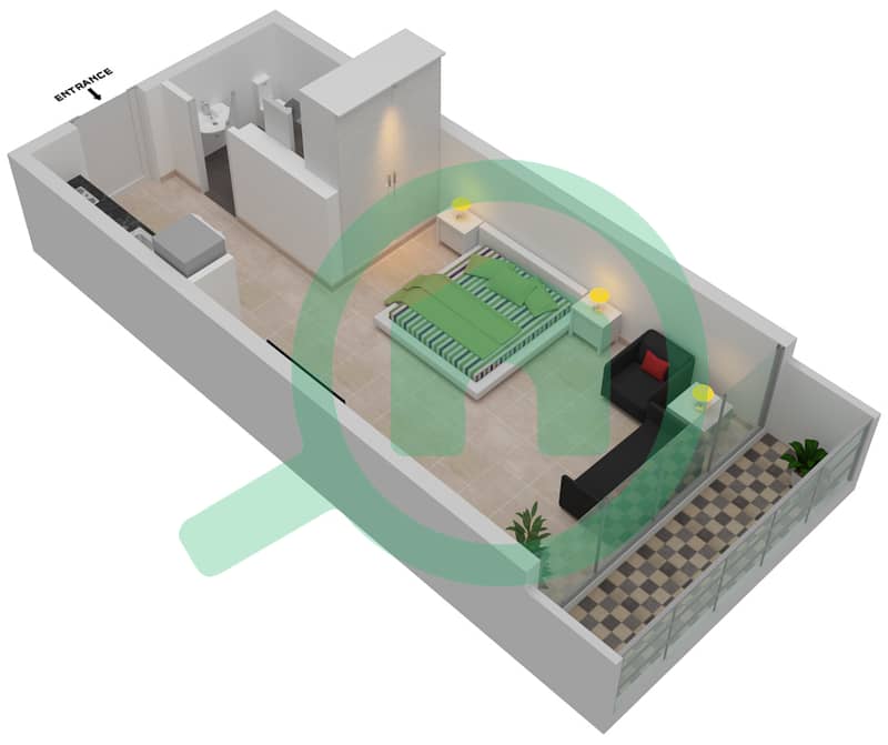 Азизи Ривьера 17 - Апартамент Студия планировка Единица измерения 30 interactive3D