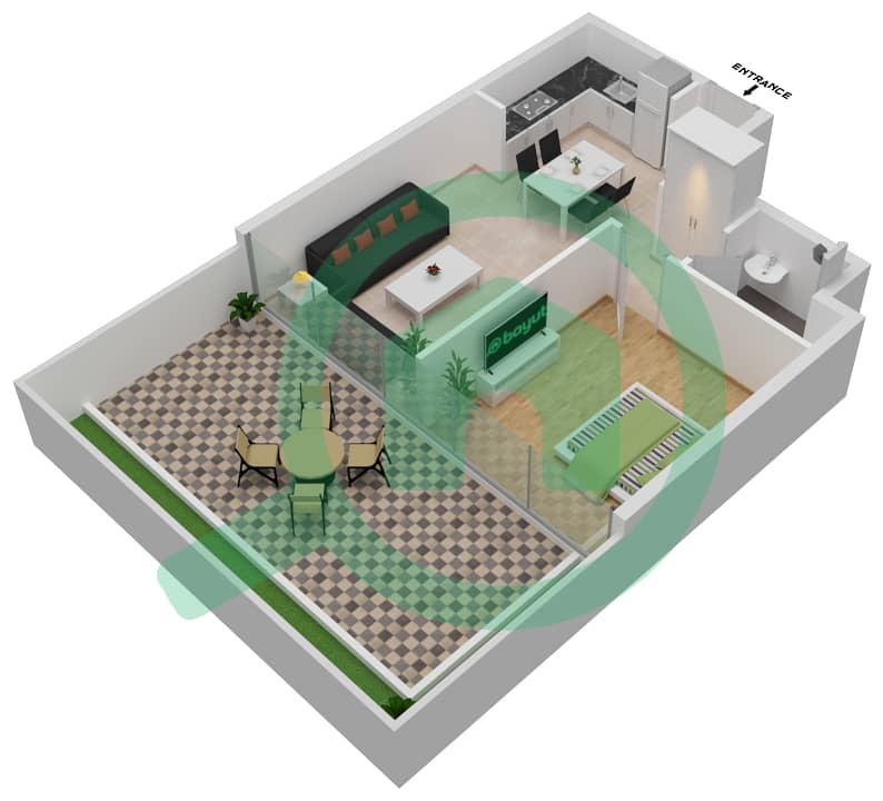 Азизи Ривьера 17 - Апартамент 1 Спальня планировка Единица измерения 101 interactive3D