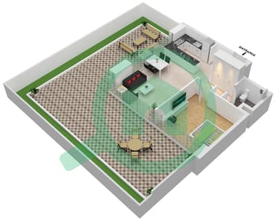 المخططات الطابقية لتصميم الوحدة 102 شقة 1 غرفة نوم - عزيزي ريفيرا 17
