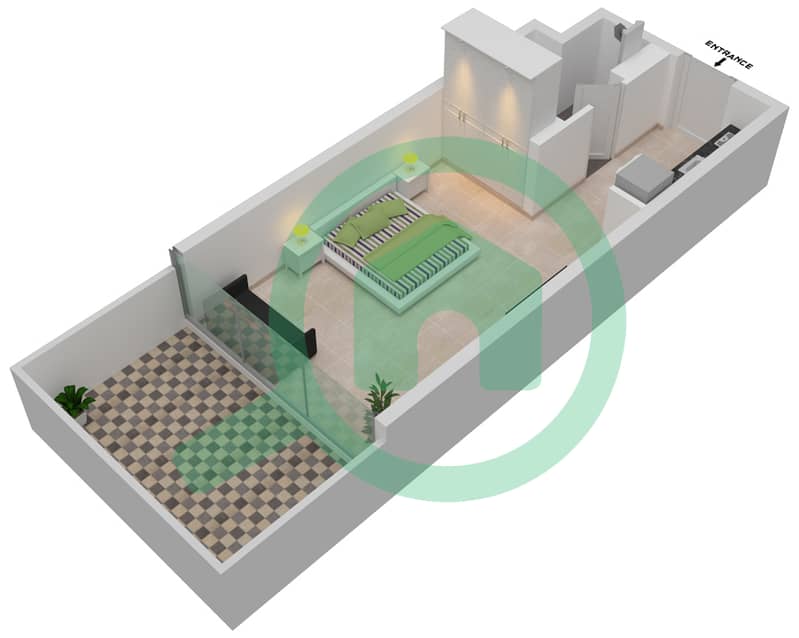 Азизи Ривьера 17 - Апартамент Студия планировка Единица измерения 104 interactive3D
