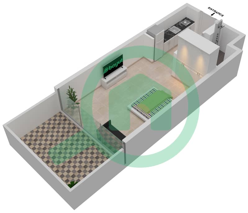 Азизи Ривьера 17 - Апартамент Студия планировка Единица измерения 105 interactive3D