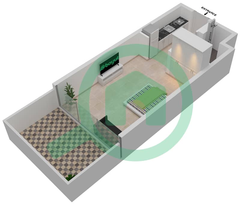 المخططات الطابقية لتصميم الوحدة 109 شقة استوديو - عزيزي ريفيرا 17 interactive3D
