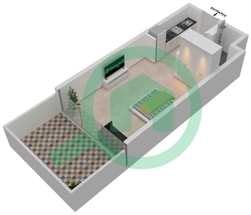 Азизи Ривьера 17 - Апартамент Студия планировка Единица измерения 109 interactive3D