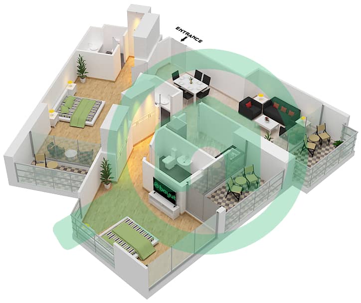 达马克奢华之家 - 1 卧室公寓单位6 FLOOR 13-15戶型图 Floor 28 interactive3D