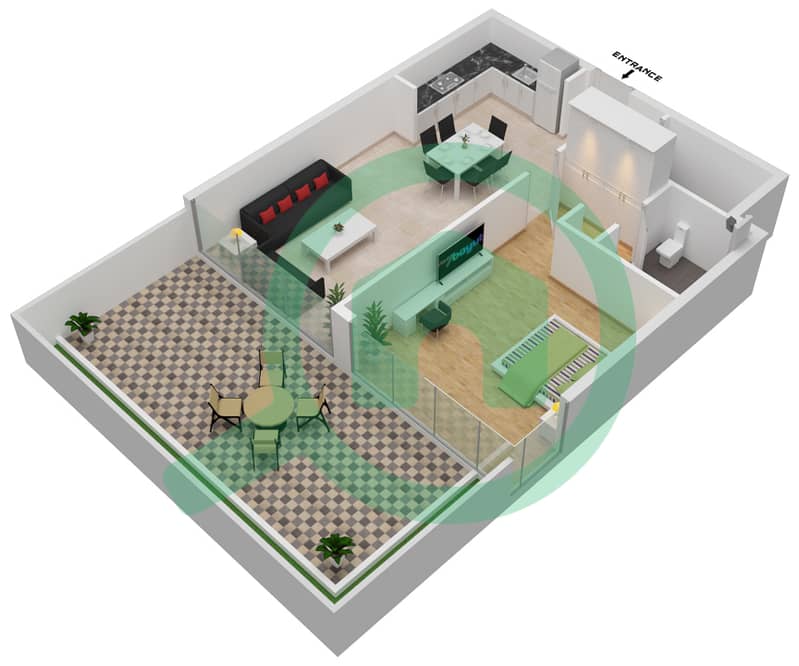 المخططات الطابقية لتصميم الوحدة 116 شقة 1 غرفة نوم - عزيزي ريفيرا 17 interactive3D