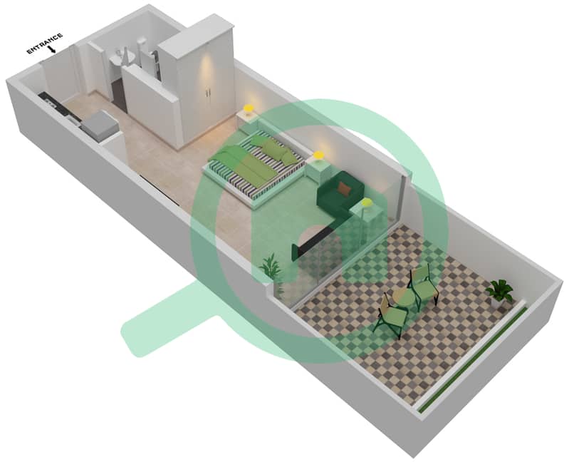 Азизи Ривьера 17 - Апартамент Студия планировка Единица измерения 118 interactive3D
