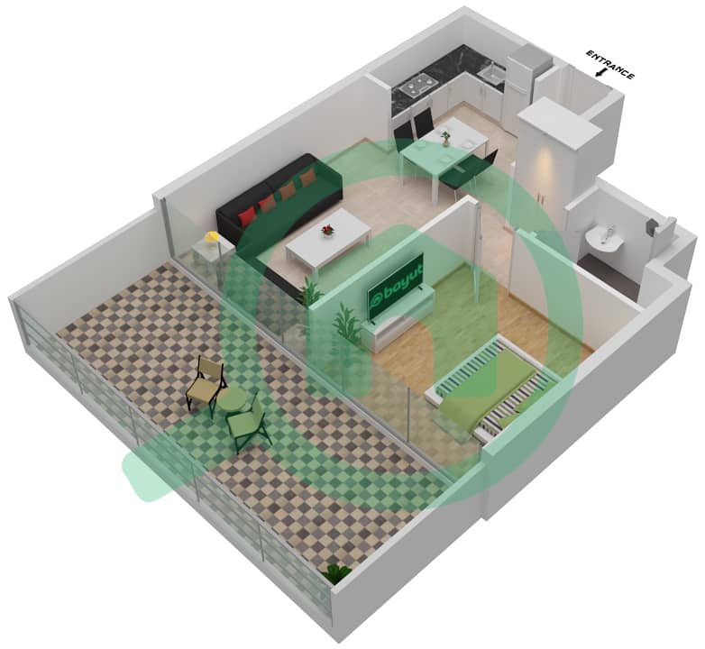 阿齐兹里维埃拉17号楼 - 1 卧室公寓单位119戶型图 interactive3D