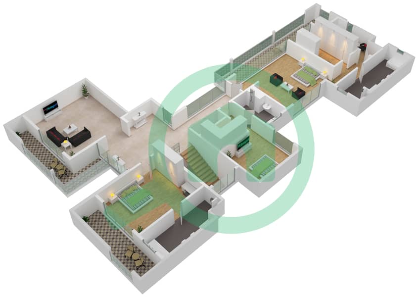 المخططات الطابقية لتصميم النموذج 4A فیلا 4 غرف نوم - هرتلاندفورست فيلا First Floor interactive3D