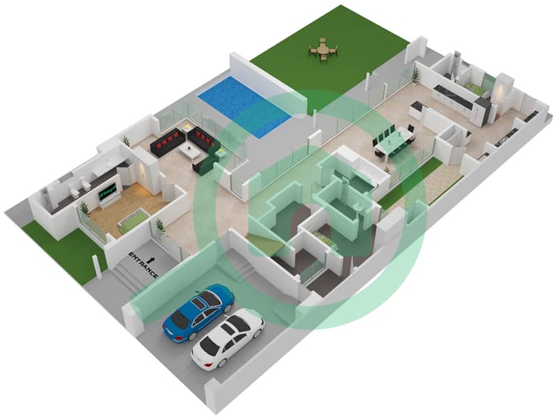 المخططات الطابقية لتصميم النموذج 4A فیلا 4 غرف نوم - هرتلاندفورست فيلا Ground Floor interactive3D