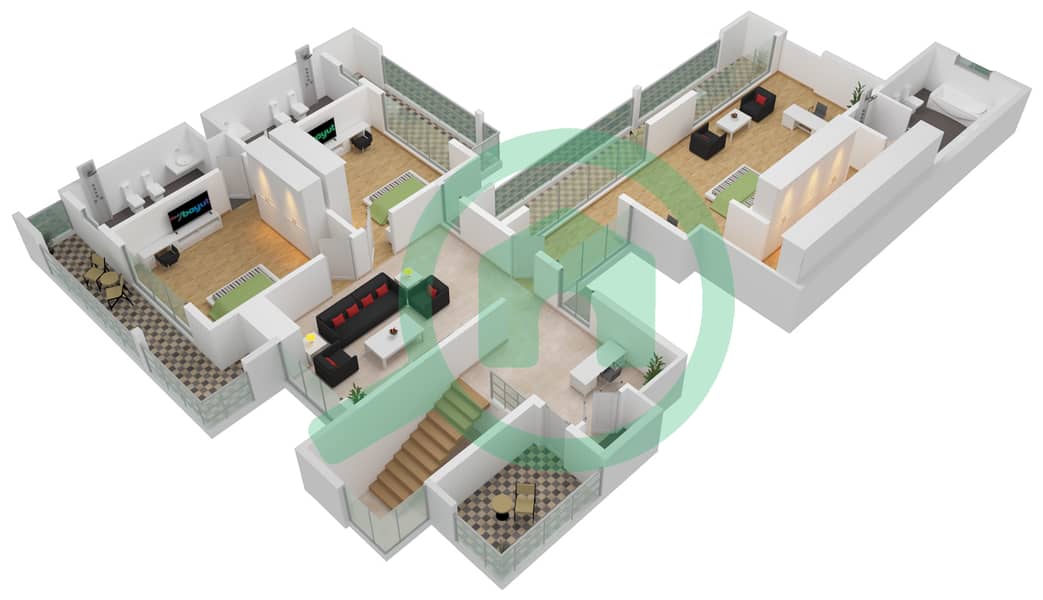 المخططات الطابقية لتصميم النموذج 4F فیلا 4 غرف نوم - هرتلاندفورست فيلا First Floor interactive3D