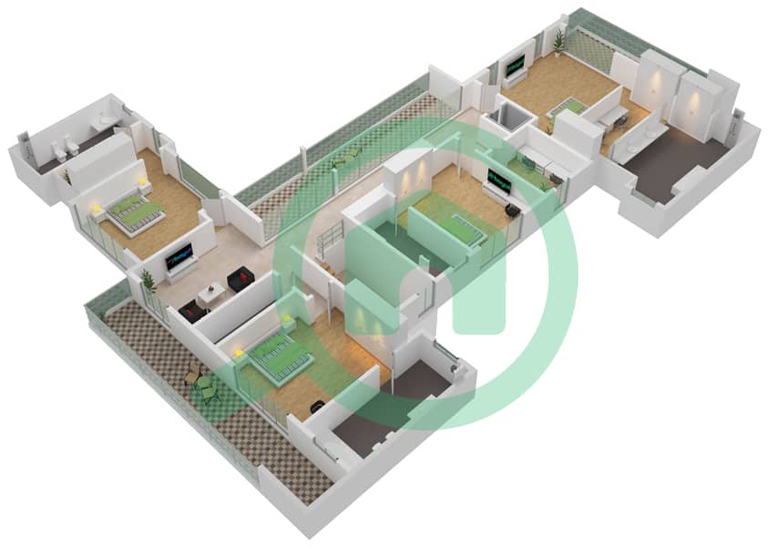 المخططات الطابقية لتصميم النموذج 5A فیلا 5 غرف نوم - هرتلاندفورست فيلا First Floor interactive3D