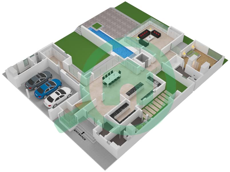 المخططات الطابقية لتصميم النموذج 5C فیلا 5 غرف نوم - هرتلاندفورست فيلا Ground Floor interactive3D