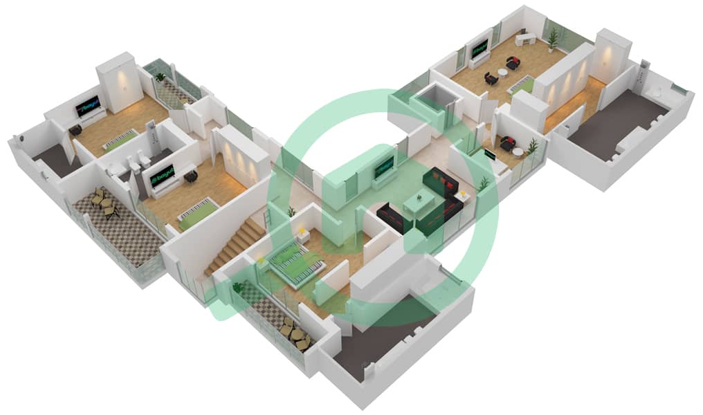 المخططات الطابقية لتصميم النموذج 5C فیلا 5 غرف نوم - هرتلاندفورست فيلا First Floor interactive3D