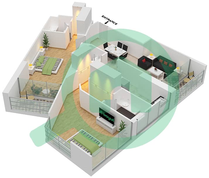 DAMAC Maison Prive - 1 Bedroom Apartment Unit 6 FLOOR 29-32 Floor plan Floor 29-32 interactive3D