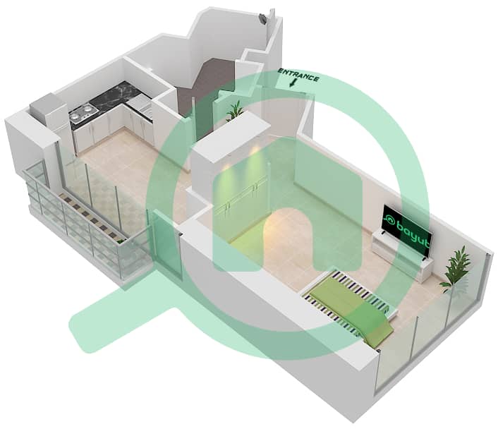 المخططات الطابقية لتصميم الوحدة 10A  FLOOR 29-32 شقة استوديو - داماك ميزون بريفيه Floor 29-32 interactive3D