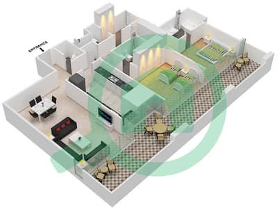 المخططات الطابقية لتصميم النموذج 10 FLOOR 2-10 شقة 2 غرفة نوم - برج دافنشي