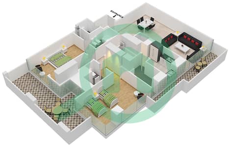 المخططات الطابقية لتصميم النموذج 12 FLOOR 3,5-10 شقة 2 غرفة نوم - برج دافنشي