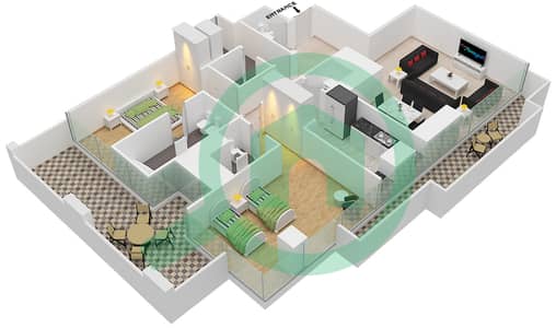 المخططات الطابقية لتصميم النموذج 13 FLOOR 4 شقة 2 غرفة نوم - برج دافنشي