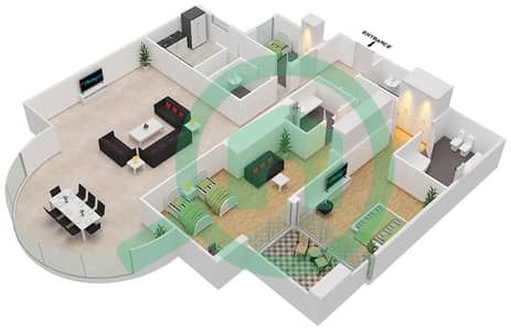 المخططات الطابقية لتصميم النموذج 16 FLOOR 16 شقة 2 غرفة نوم - برج دافنشي