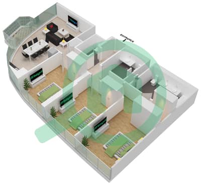 المخططات الطابقية لتصميم النموذج 3A شقة 3 غرف نوم - العنوان هاربر بوينت خور دبي