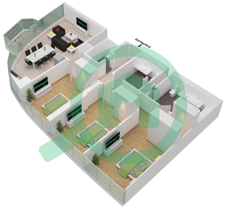 Address Harbour Point - 3 Bedroom Apartment Type 3A Floor plan interactive3D