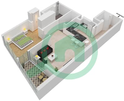 المخططات الطابقية لتصميم النموذج D شقة 1 غرفة نوم - ويفز غراندي