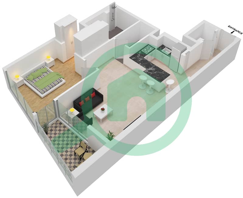المخططات الطابقية لتصميم النموذج D شقة 1 غرفة نوم - ويفز غراندي interactive3D