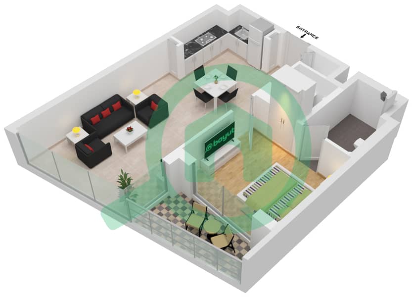 المخططات الطابقية لتصميم النموذج A شقة 1 غرفة نوم - ويفز غراندي interactive3D