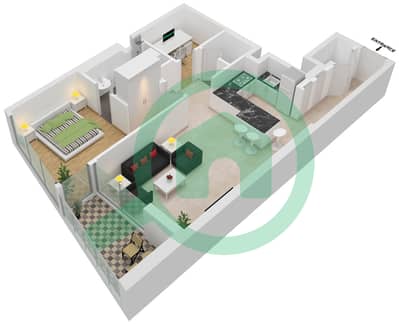 المخططات الطابقية لتصميم النموذج A-LEVEL 06-25 شقة 1 غرفة نوم - ويفز غراندي